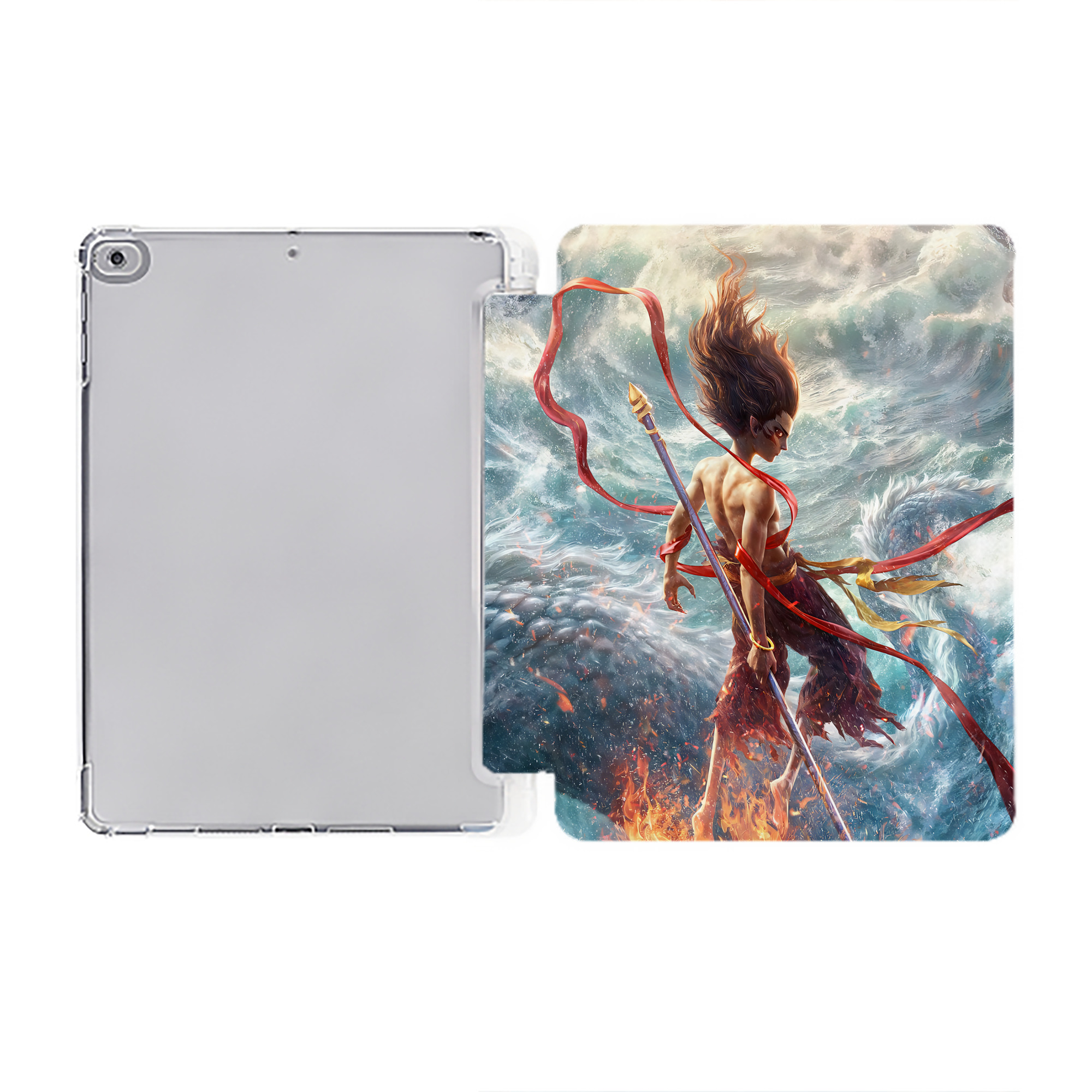 （画像用） Ne Zha 2 ナタ 魔童の大暴れ IPad ケース ペン収納付き 三つ折りスタンド PUレザー×シリコン 対応機種9.5/10.5/10.9インチ